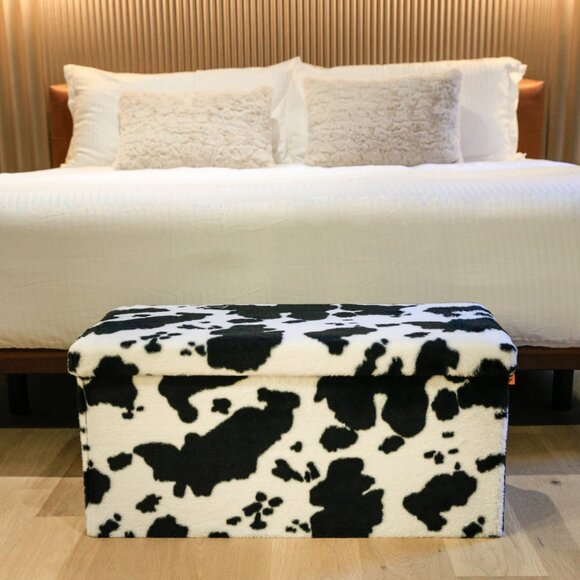 Go-Poufs Knock-Down Rectangular Faux Cowhide Storage Ottoman | 30"x15"x15" - Picture 7 of 8